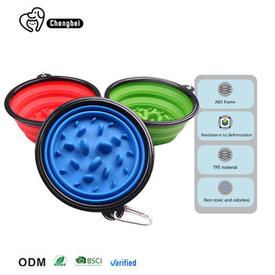 반려동물 고양이 느린 먹이 실리콘 휴대용 접이성 접이성 개 그릇 야외 활동
